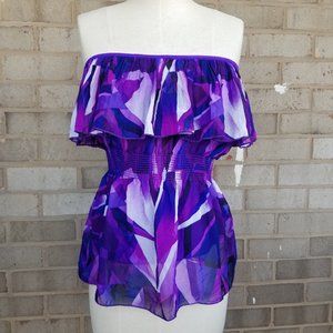 Flounce strapless Purple Dahlia blouse